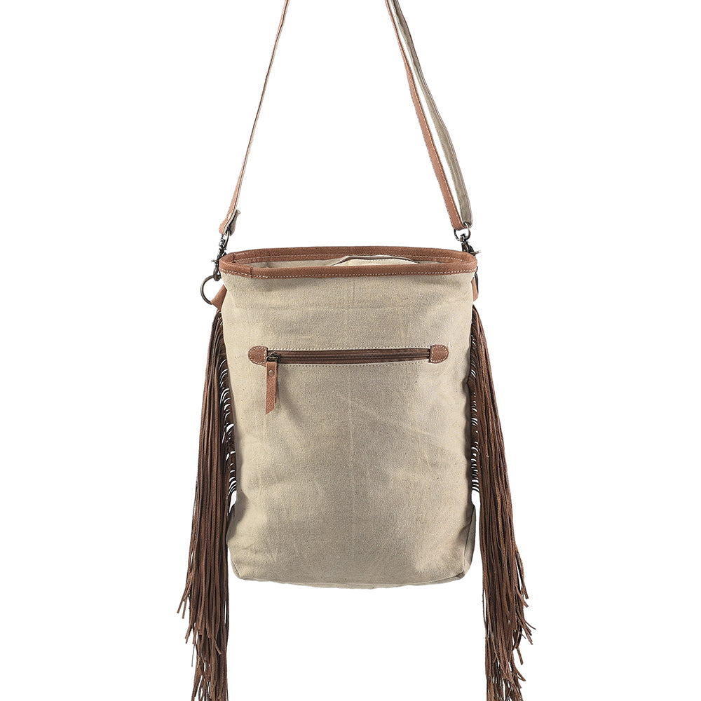 OHLAY Upcycled Wool Canvas Hair-On Genuine Leather Messenger Bag