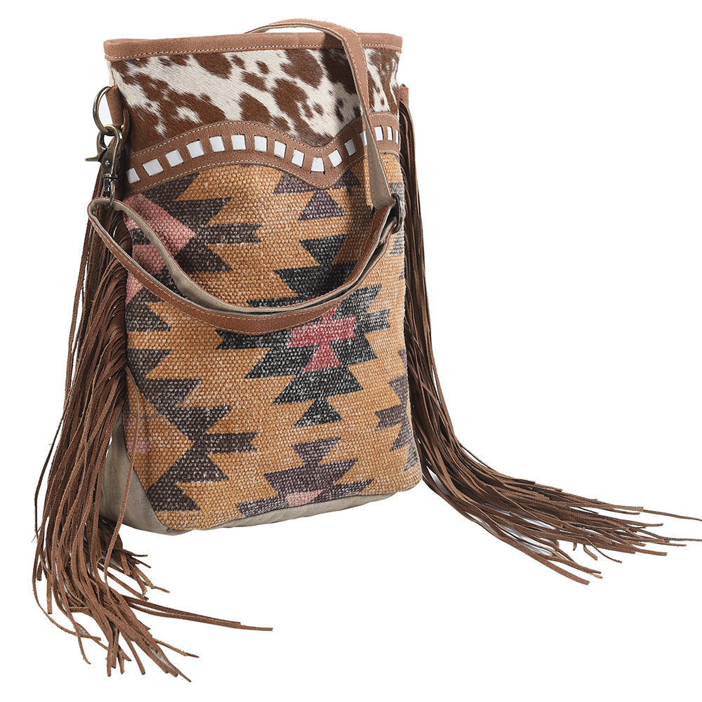 OHLAY Upcycled Wool Canvas Hair-On Genuine Leather Messenger Bag