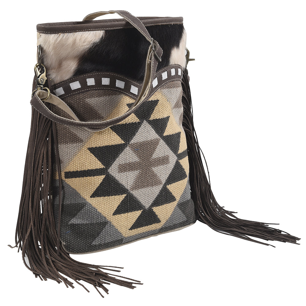 OHLAY Upcycled Wool Canvas Hair-On Genuine Leather Messenger Bag
