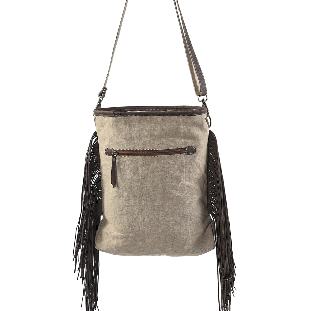 OHLAY Upcycled Wool Canvas Hair-On Genuine Leather Messenger Bag