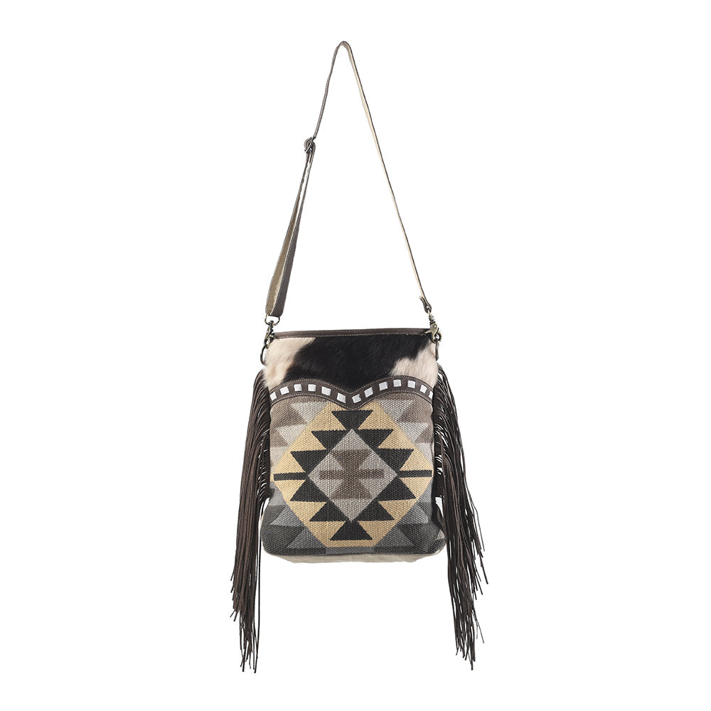 OHLAY Upcycled Wool Canvas Hair-On Genuine Leather Messenger Bag