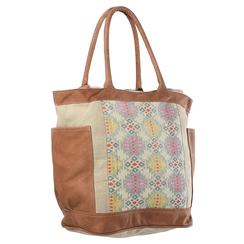 OHLAY Upcycled Wool Canvas Genuine Leather Tote