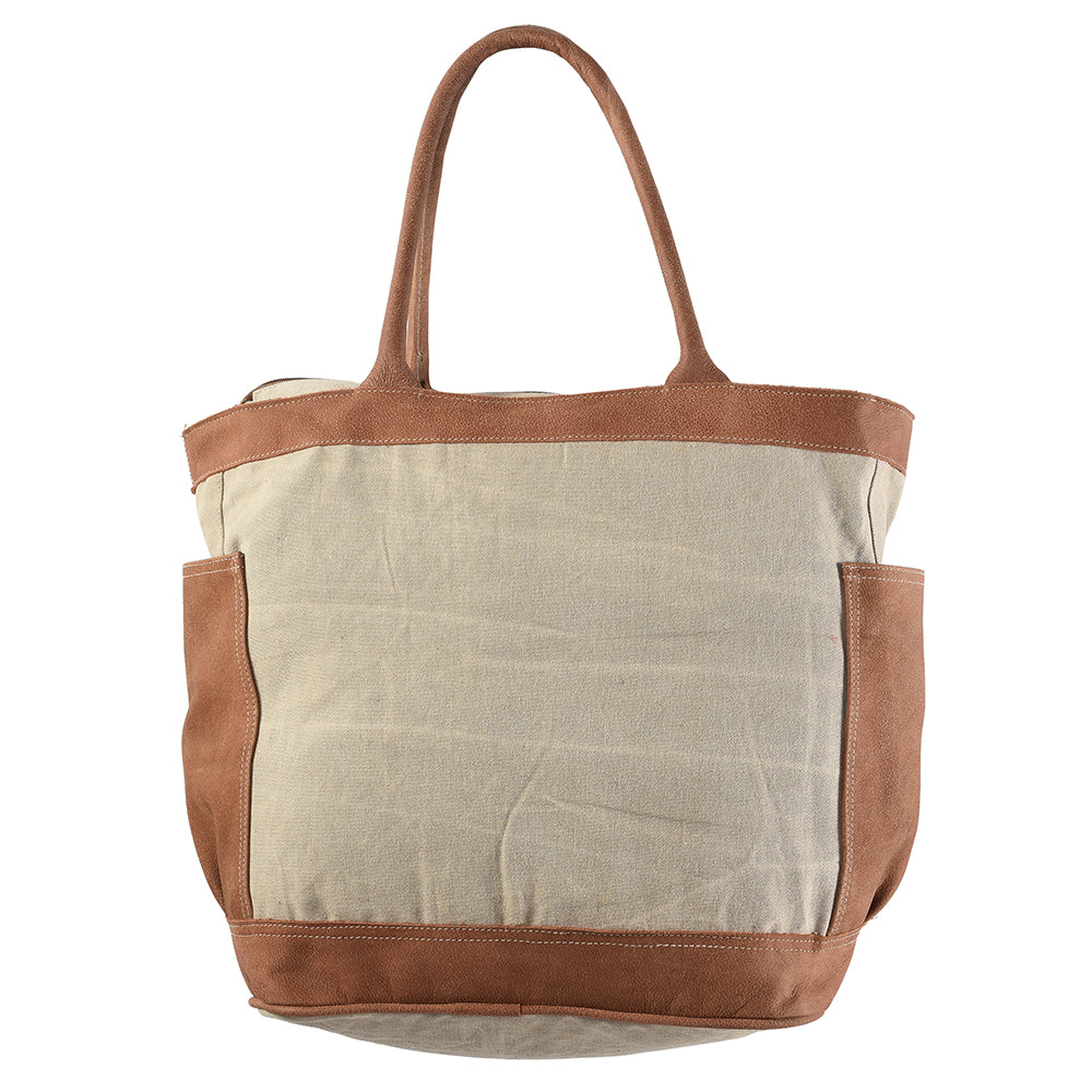 OHLAY Upcycled Wool Canvas Genuine Leather Tote
