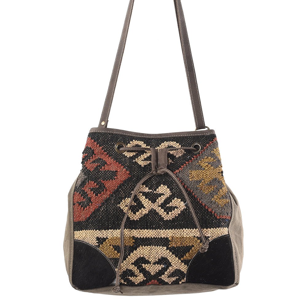 OHLAY Bucket Upcycled Wool Canvas Hair On Genuine Leather Women Bag Western Handbag Purse | Womens Handbags Belt for Summer
