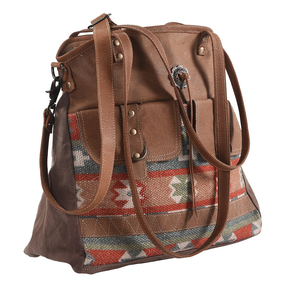 OHLAY Upcycled Wool Canvas Genuine Leather Tote