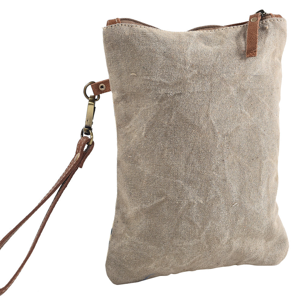 OHLAY Upcycled Canvas Genuine Leather Wristlet
