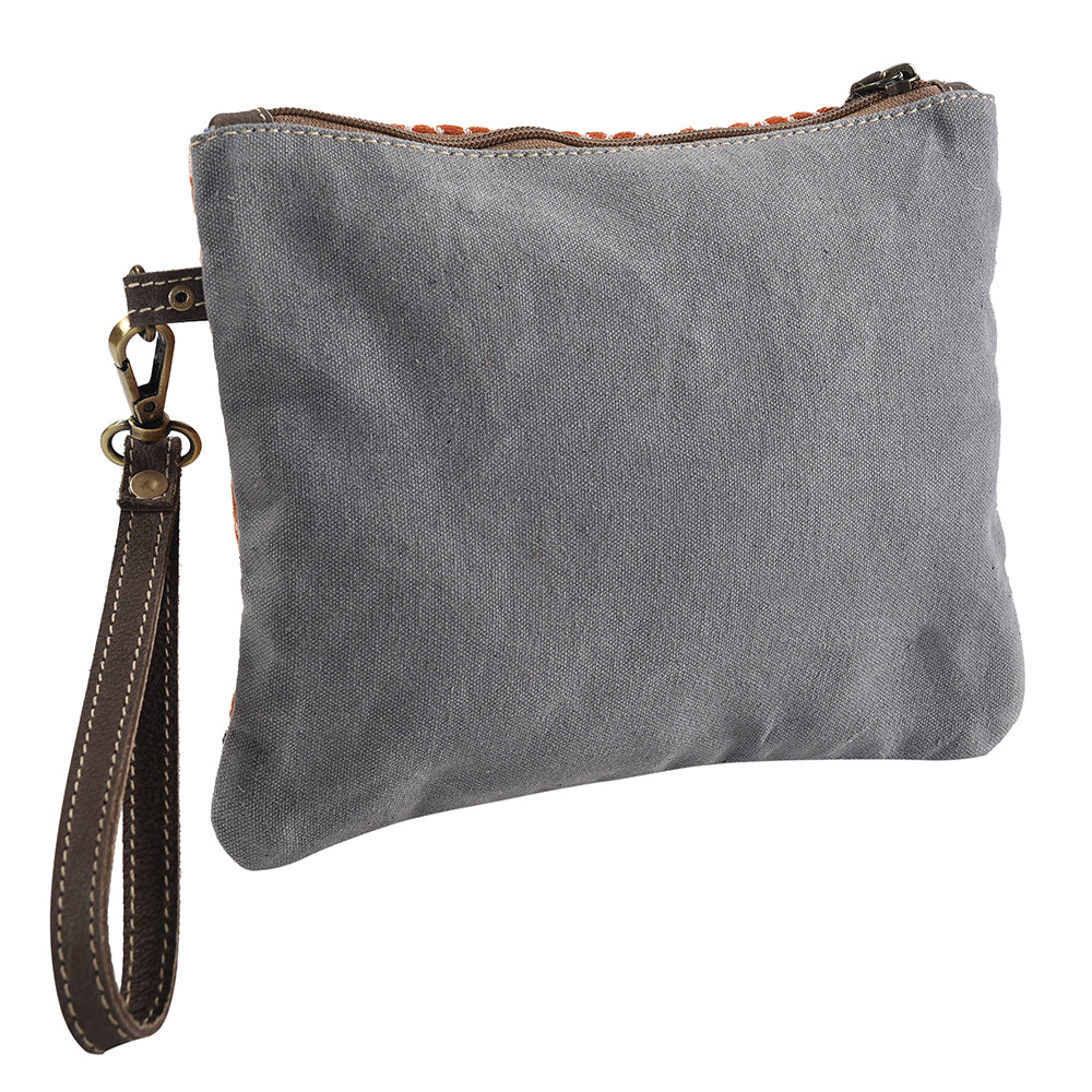 OHLAY Upcycled Wool Canvas Genuine Leather Wristlet