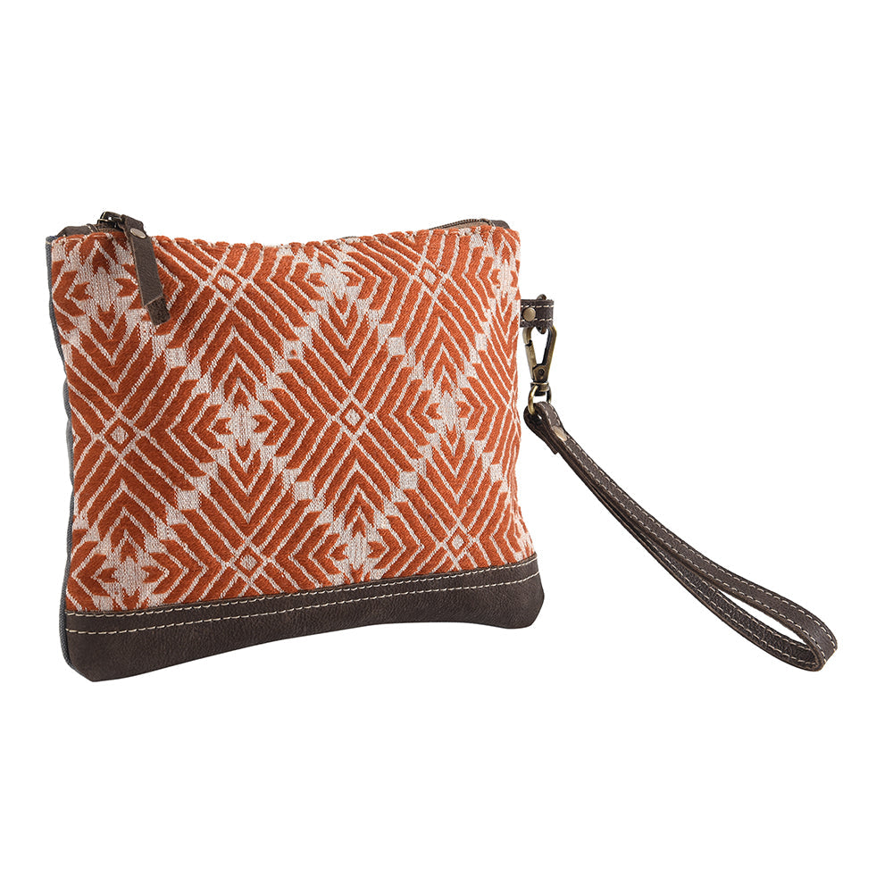 OHLAY Upcycled Wool Canvas Genuine Leather Wristlet