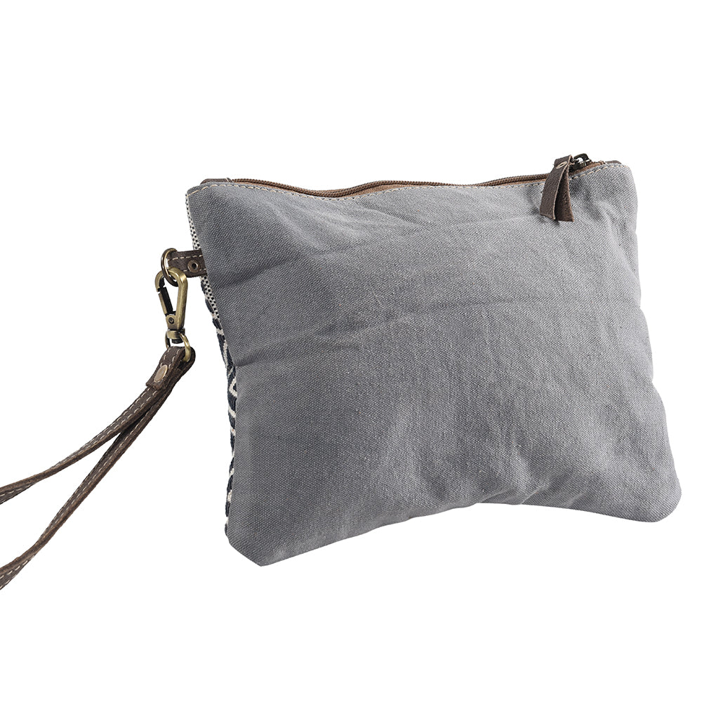 OHLAY Upcycled Wool Canvas Genuine Leather Wristlet