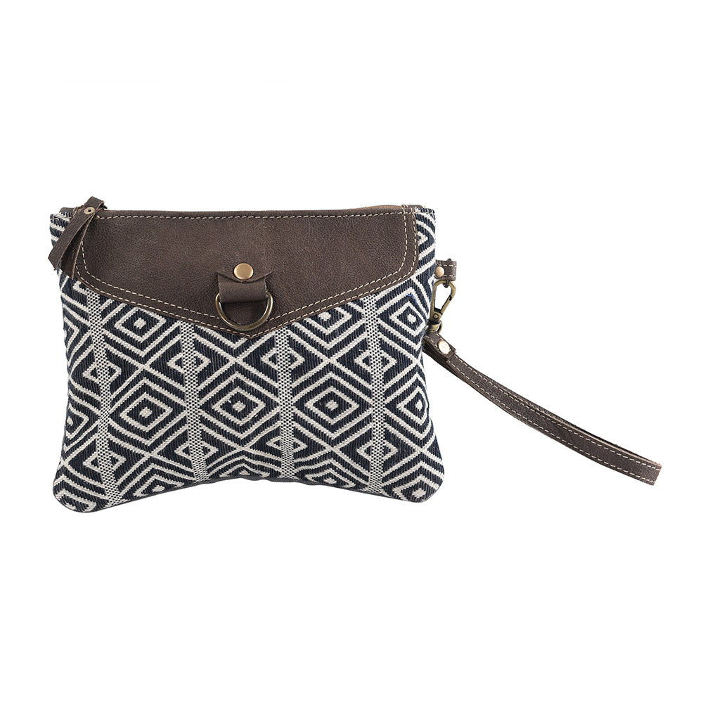 OHLAY Upcycled Wool Canvas Genuine Leather Wristlet