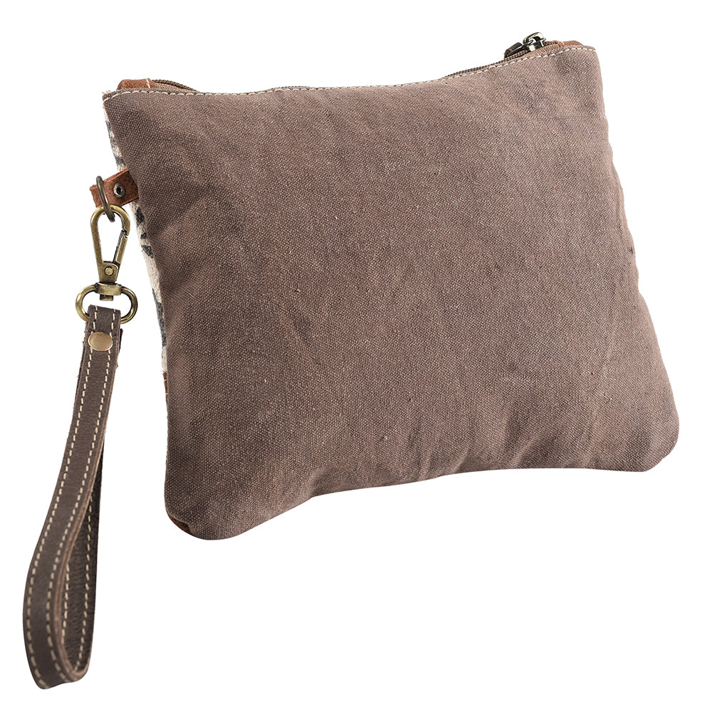 OHLAY Upcycled Wool Canvas Genuine Leather Wristlet