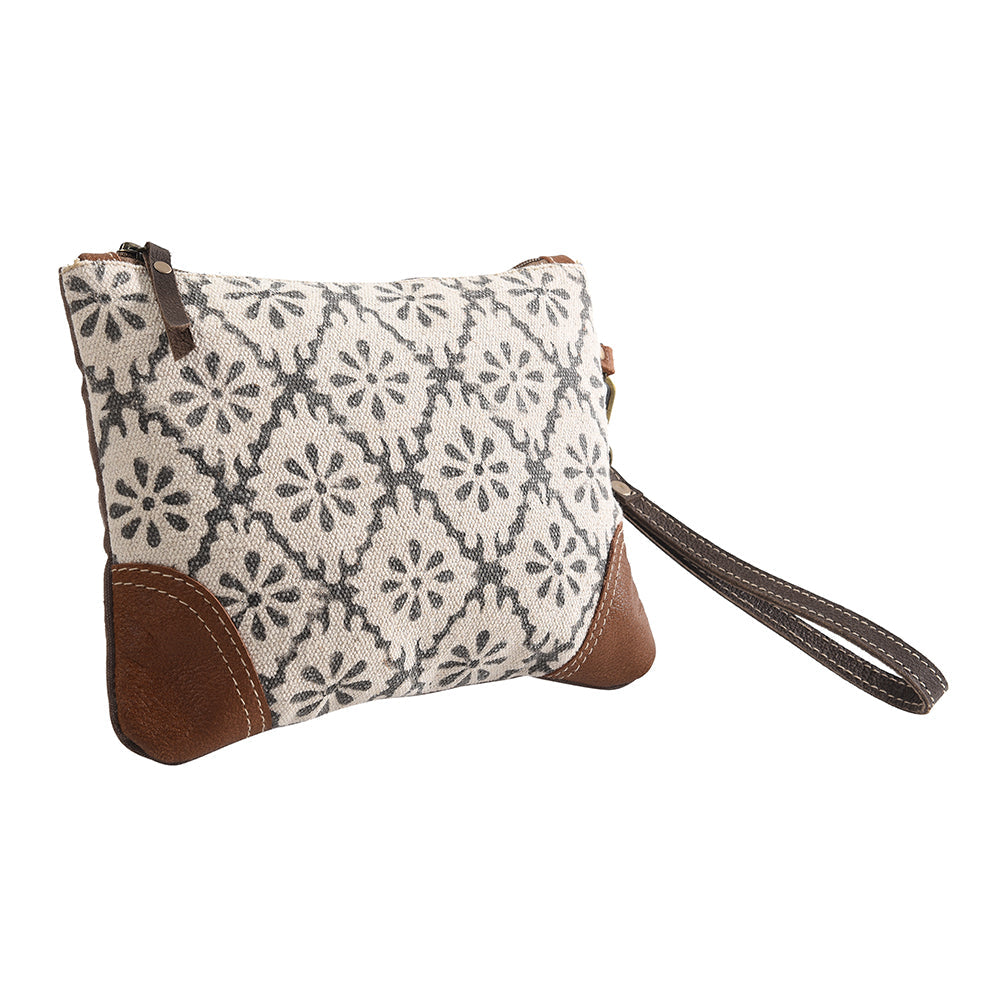 OHLAY Upcycled Wool Canvas Genuine Leather Wristlet