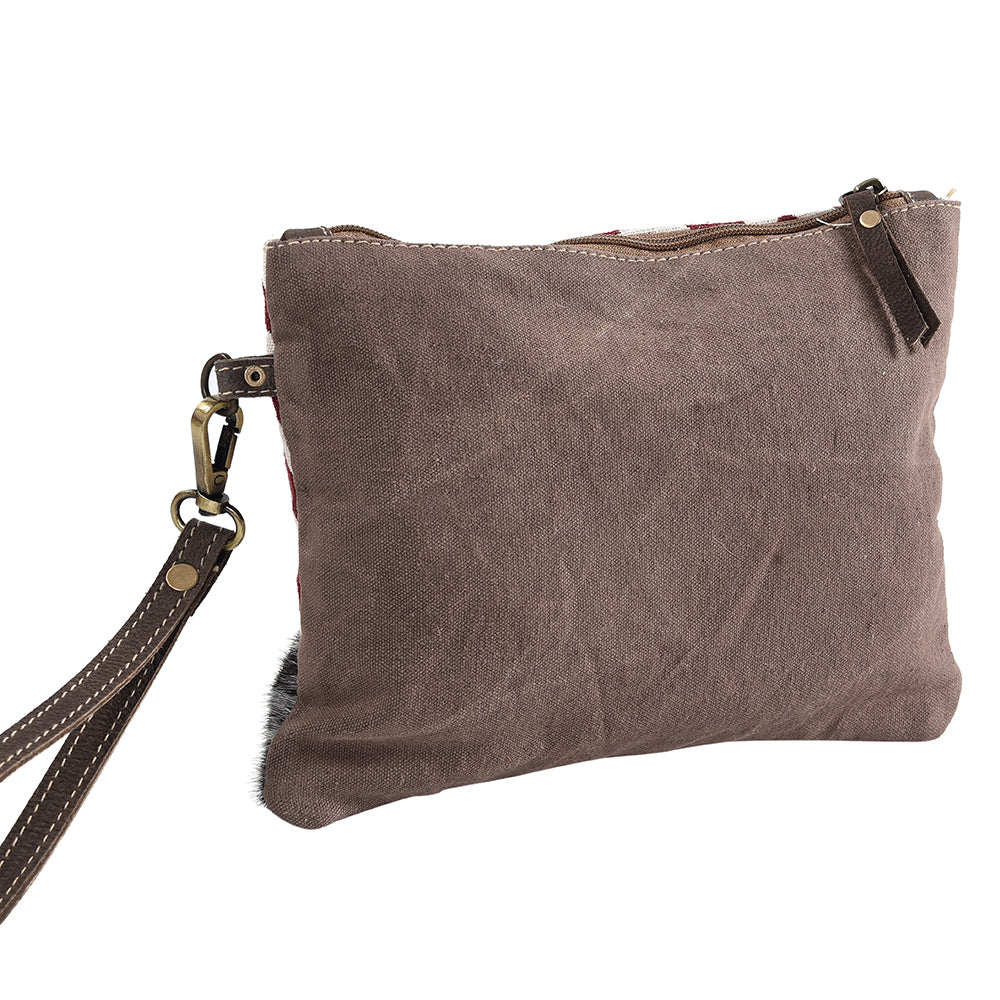 OHLAY Upcycled Wool Canvas Hair-On Genuine Leather Wristlet