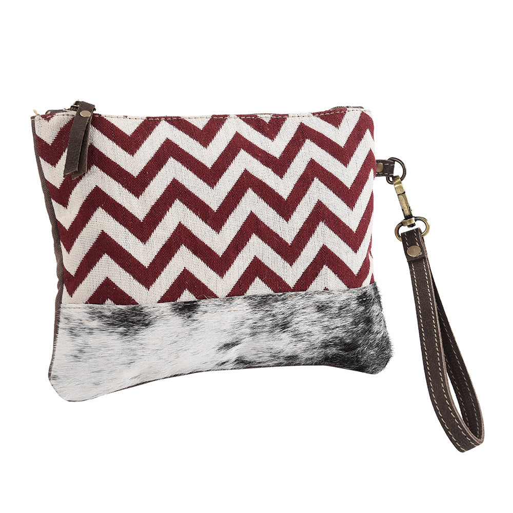 OHLAY Upcycled Wool Canvas Hair-On Genuine Leather Wristlet