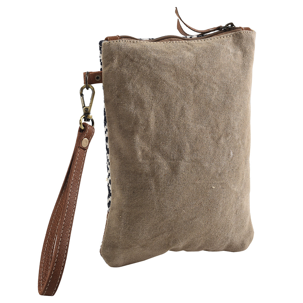 OHLAY Upcycled Wool Canvas Genuine Leather Wristlet