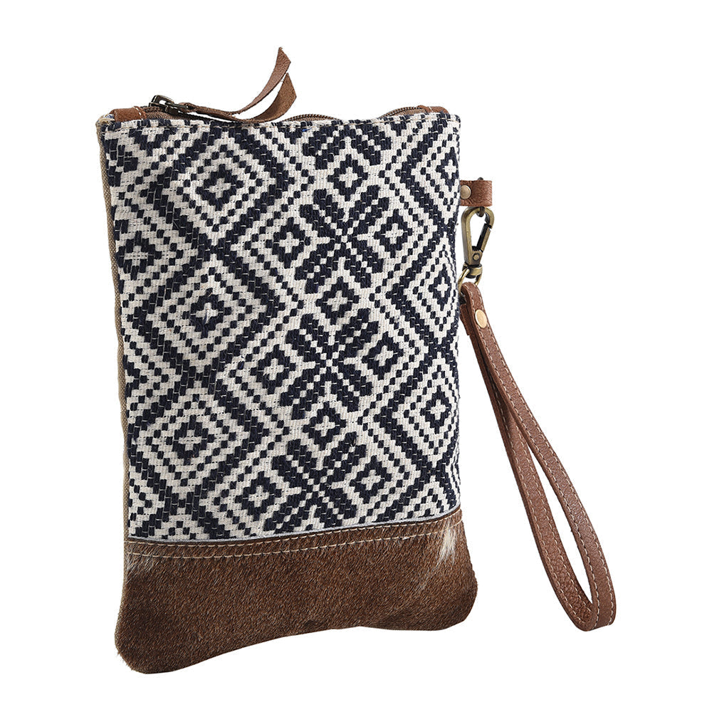 OHLAY Upcycled Wool Canvas Genuine Leather Wristlet