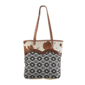 OHLAY Upcycled Wool Canvas Embossed Hair-On Genuine Leather Tote