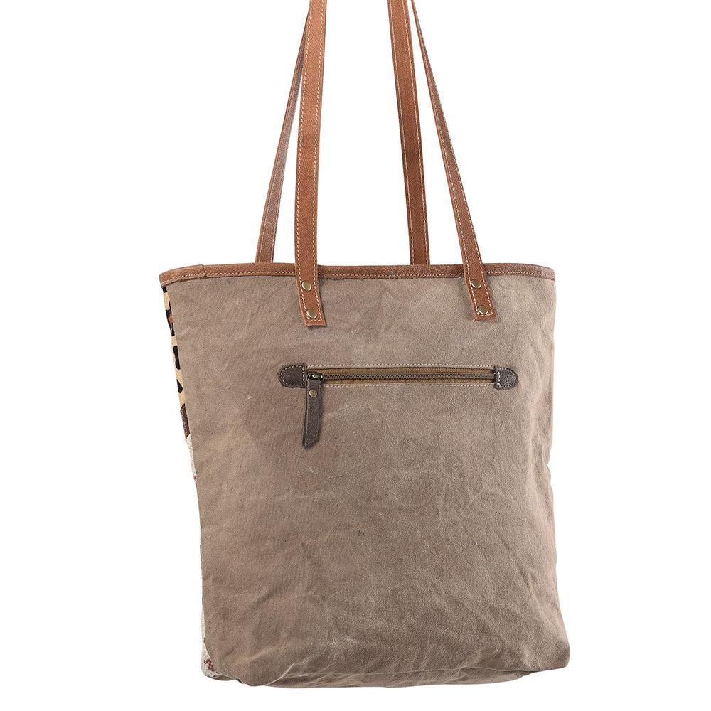 OHLAY Upcycled Wool Canvas Embossed Hair-On Genuine Leather Tote