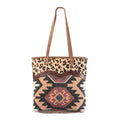 OHLAY Upcycled Wool Canvas Embossed Hair-On Genuine Leather Tote