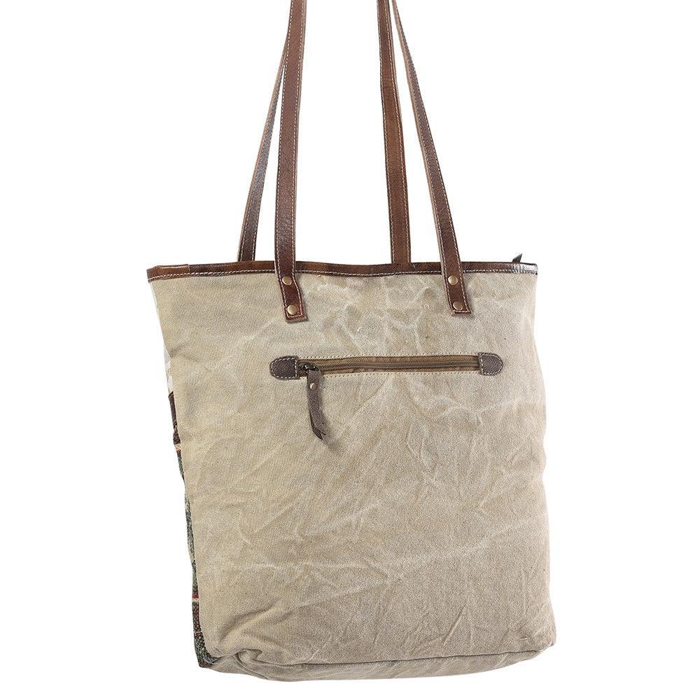 OHLAY Upcycled Wool Canvas Embossed Hair-On Genuine Leather Tote
