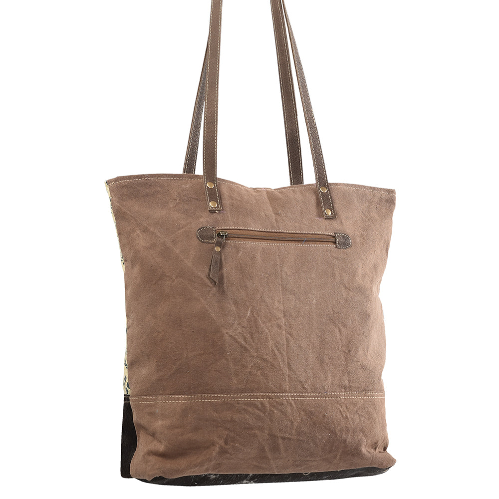 OHLAY Upcycled Wool Canvas Hair-On Genuine Leather Tote
