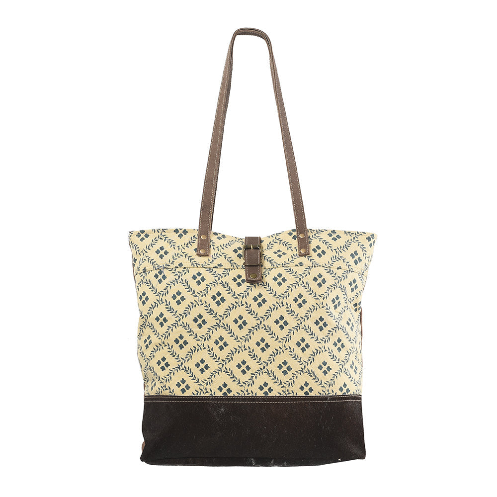 OHLAY Upcycled Wool Canvas Hair-On Genuine Leather Tote