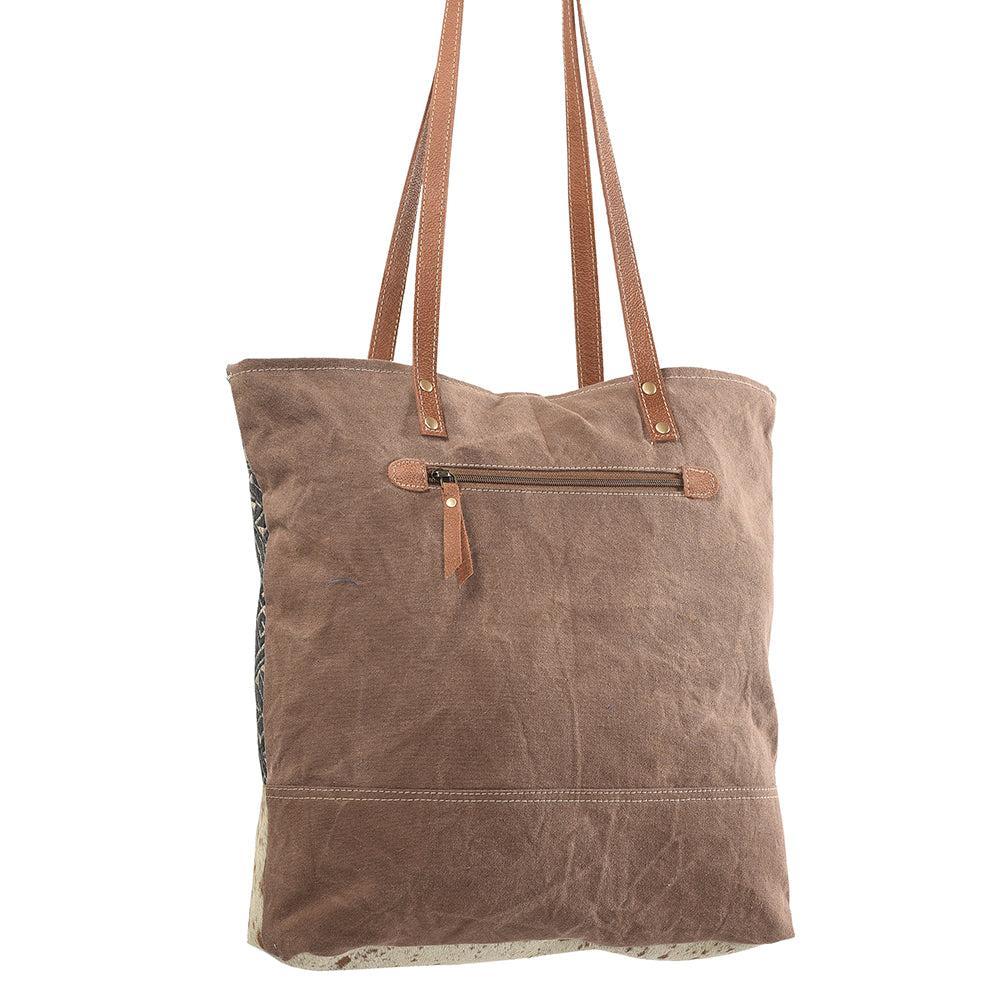 OHLAY Upcycled Wool Canvas Hair-On Genuine Leather Tote