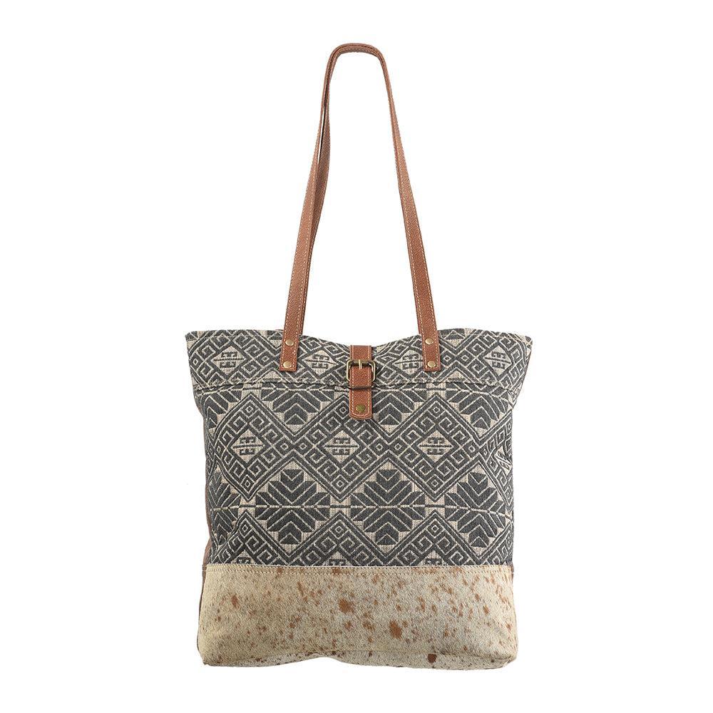 OHLAY Upcycled Wool Canvas Hair-On Genuine Leather Tote