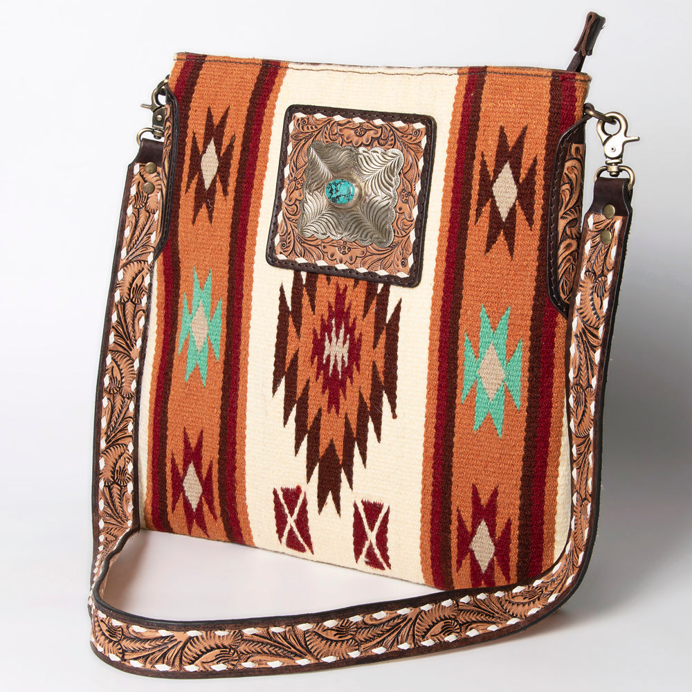 American Darling Messenger Hand Tooled Saddle Blanket Genuine Leather