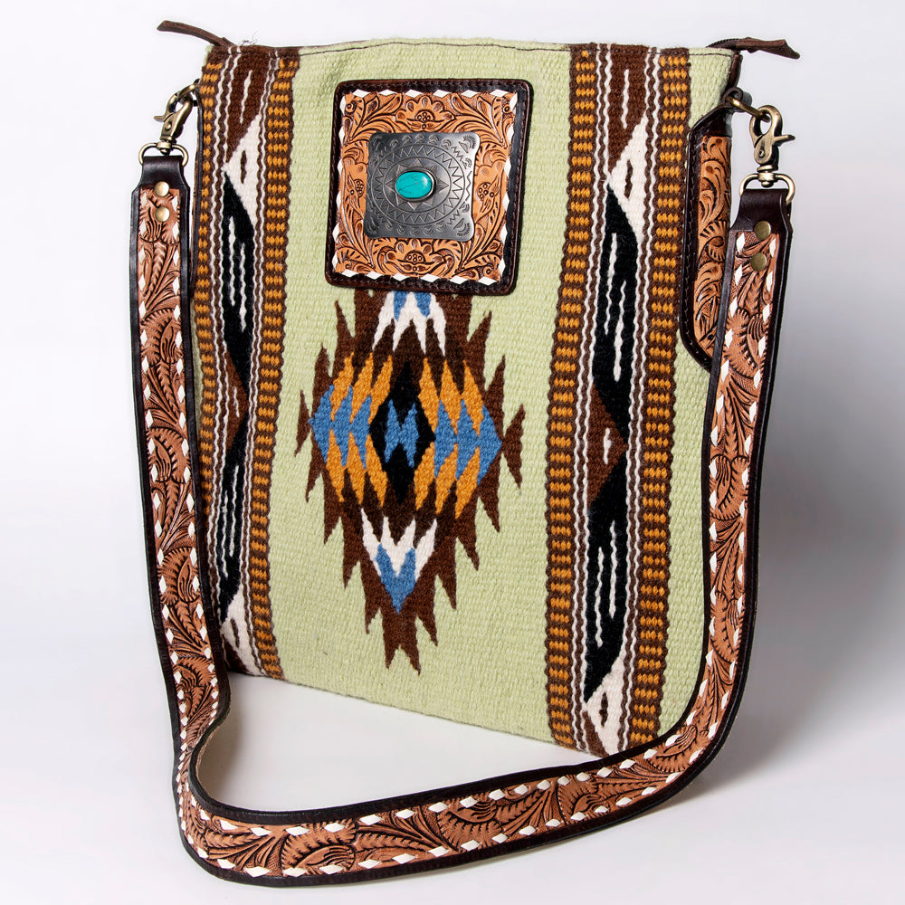 American Darling Messenger Hand Tooled Saddle Blanket Genuine Leather