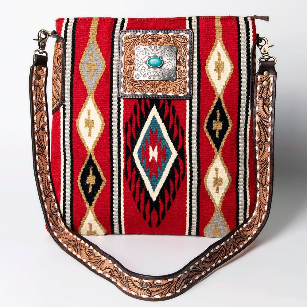 American Darling Messenger Hand Tooled Saddle Blanket Genuine Leather