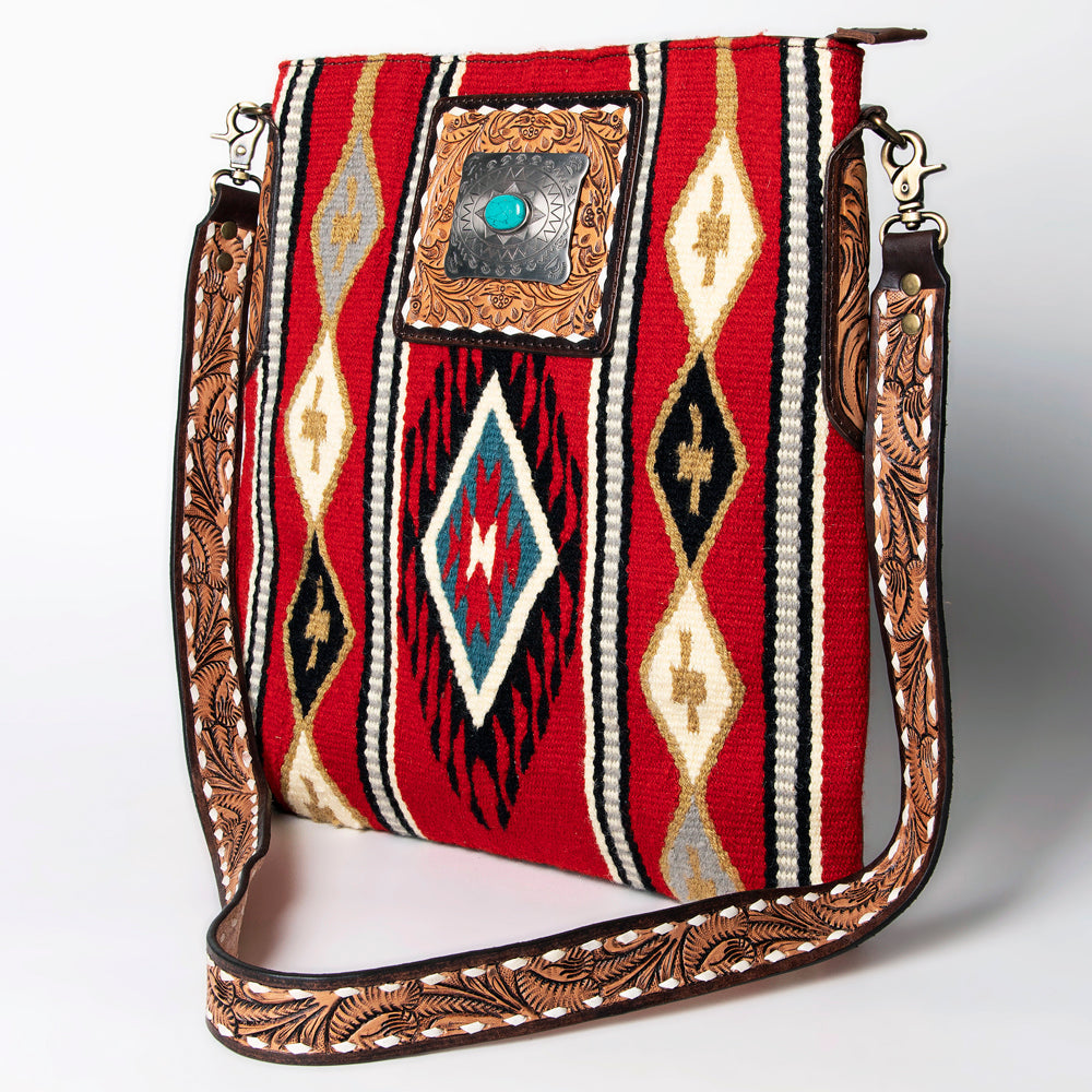 American Darling Messenger Hand Tooled Saddle Blanket Genuine Leather