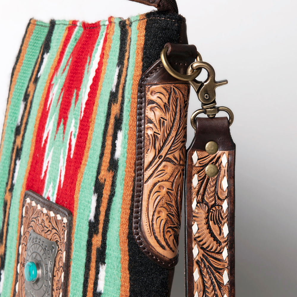 American Darling Hand-Tooled Saddle Blanket Leather Large Crossbody Bag