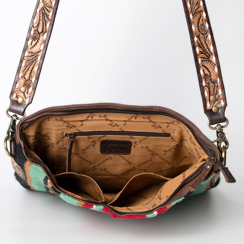 American Darling Hand-Tooled Saddle Blanket Leather Large Crossbody Bag