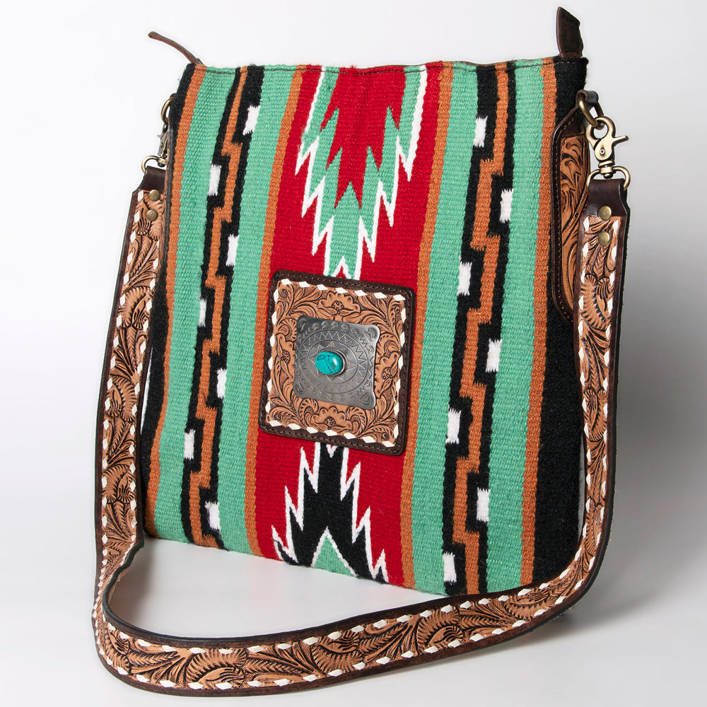 American Darling Hand-Tooled Saddle Blanket Leather Large Crossbody Bag