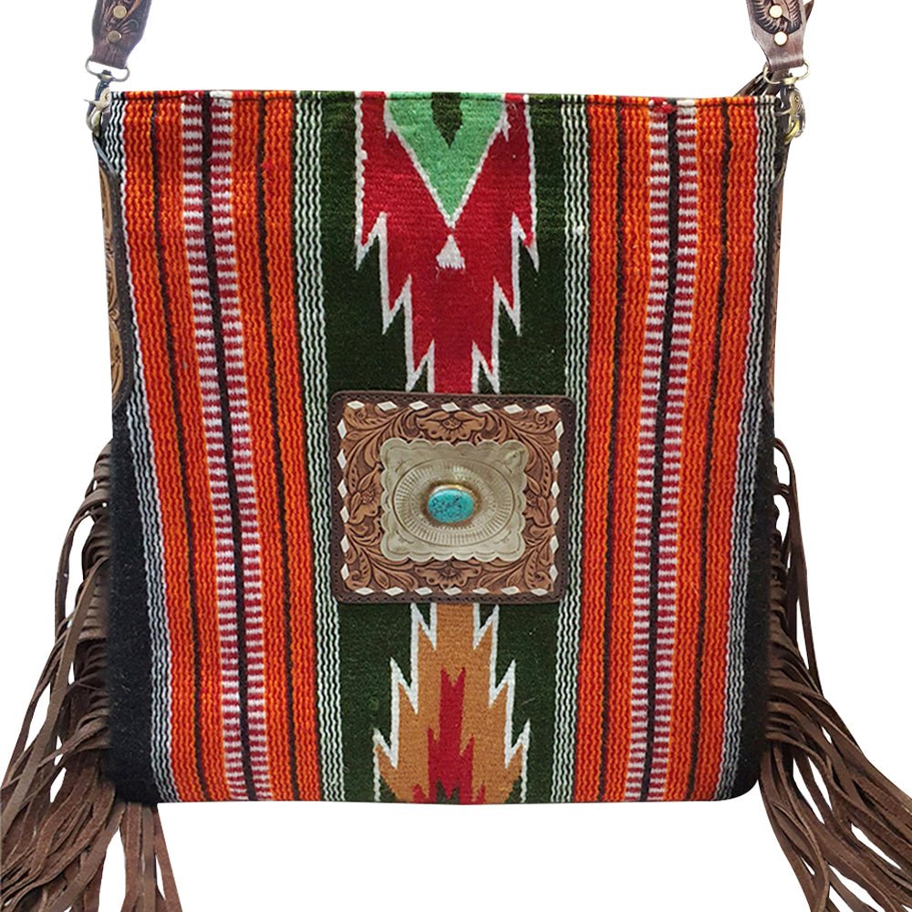 American Darling Large Crossbody Hand Tooled Saddle Blanket Genuine Leather