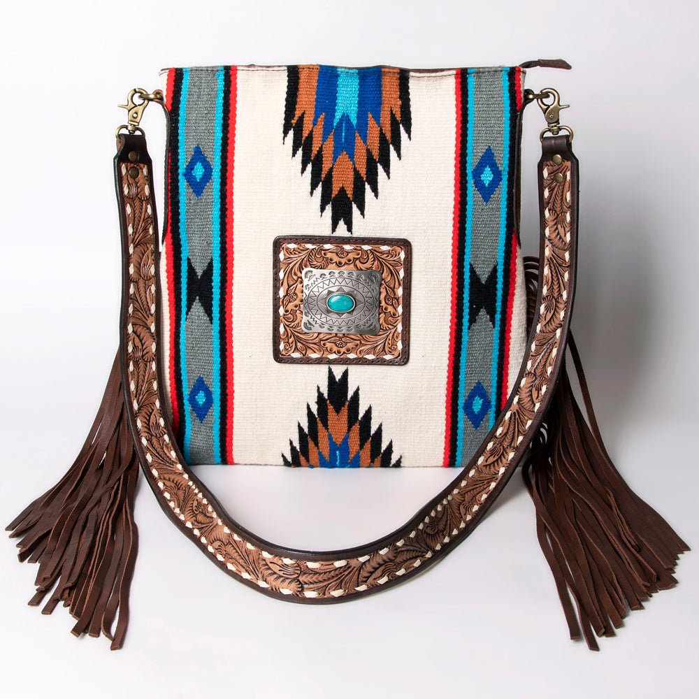 American Darling Large Crossbody Hand Tooled Saddle Blanket Genuine Leather