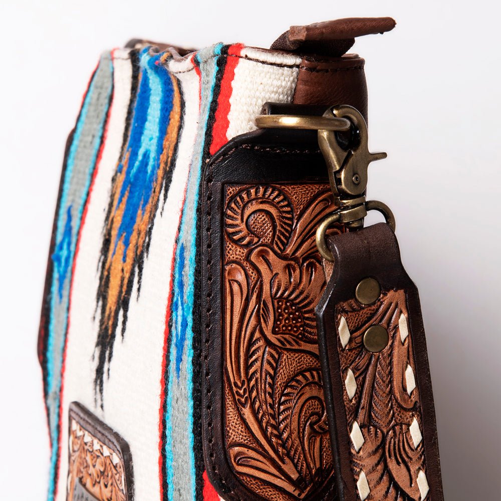 American Darling Large Crossbody Hand Tooled Saddle Blanket Genuine Leather