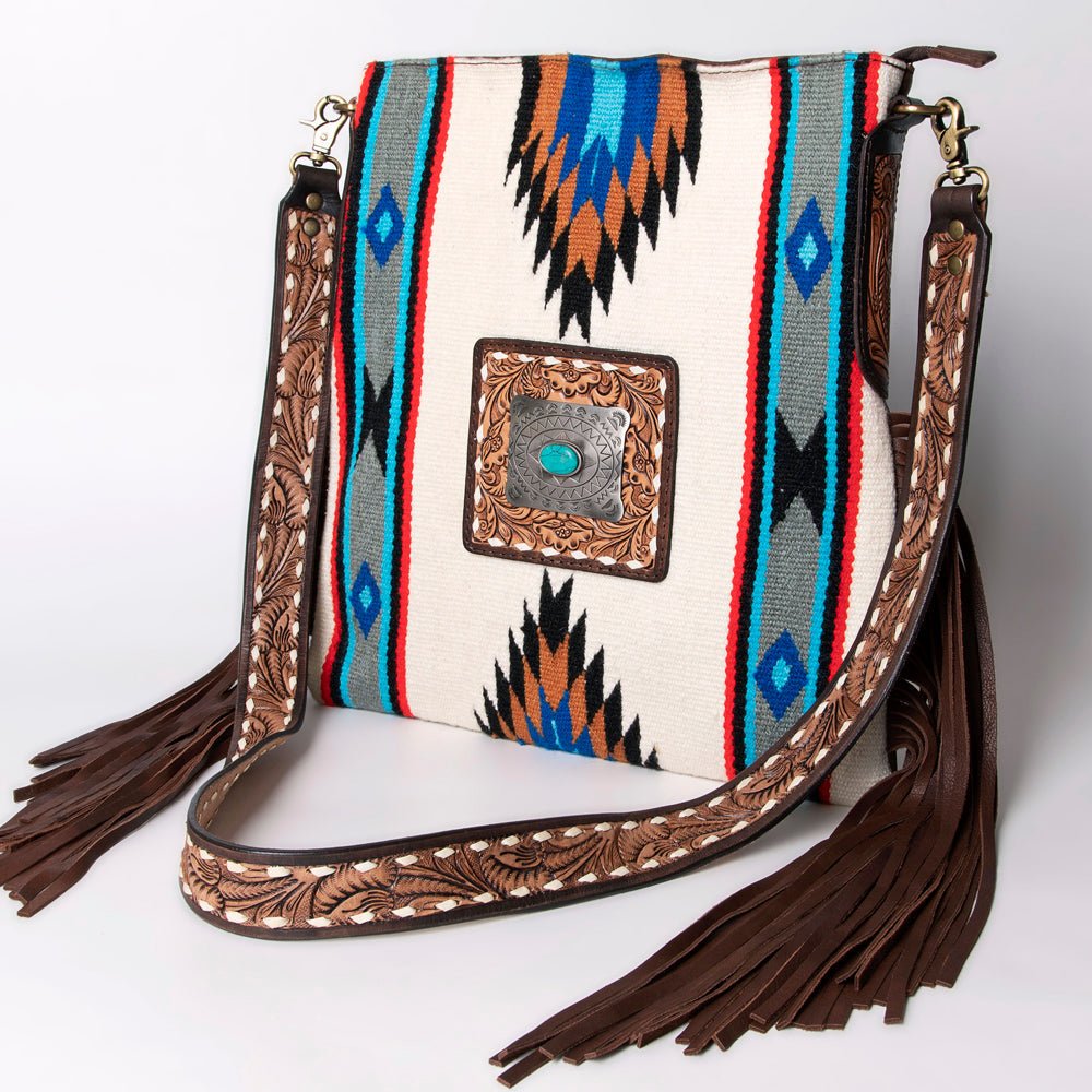 American Darling Large Crossbody Hand Tooled Saddle Blanket Genuine Leather