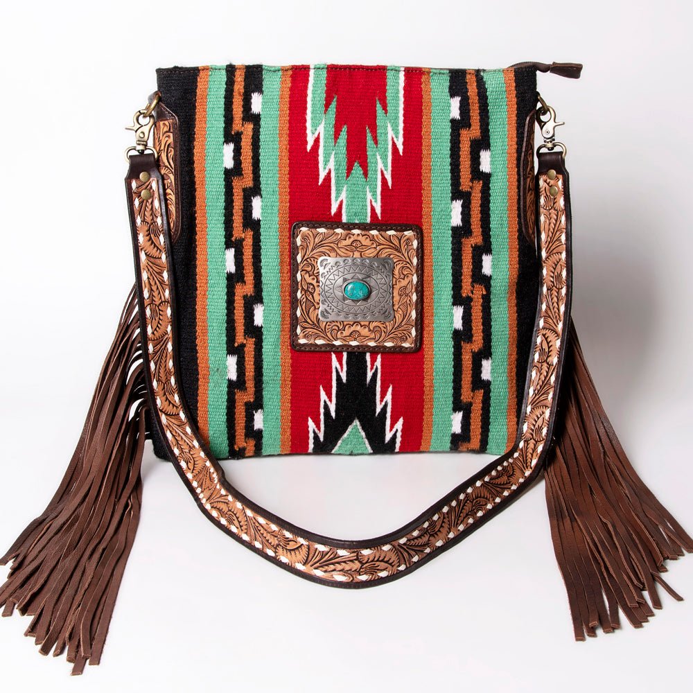American Darling Large Crossbody Hand Tooled Saddle Blanket Genuine Leather