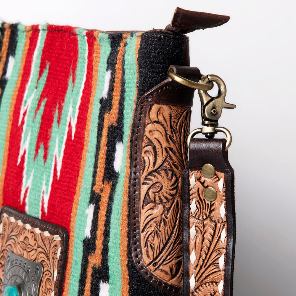 American Darling Large Crossbody Hand Tooled Saddle Blanket Genuine Leather