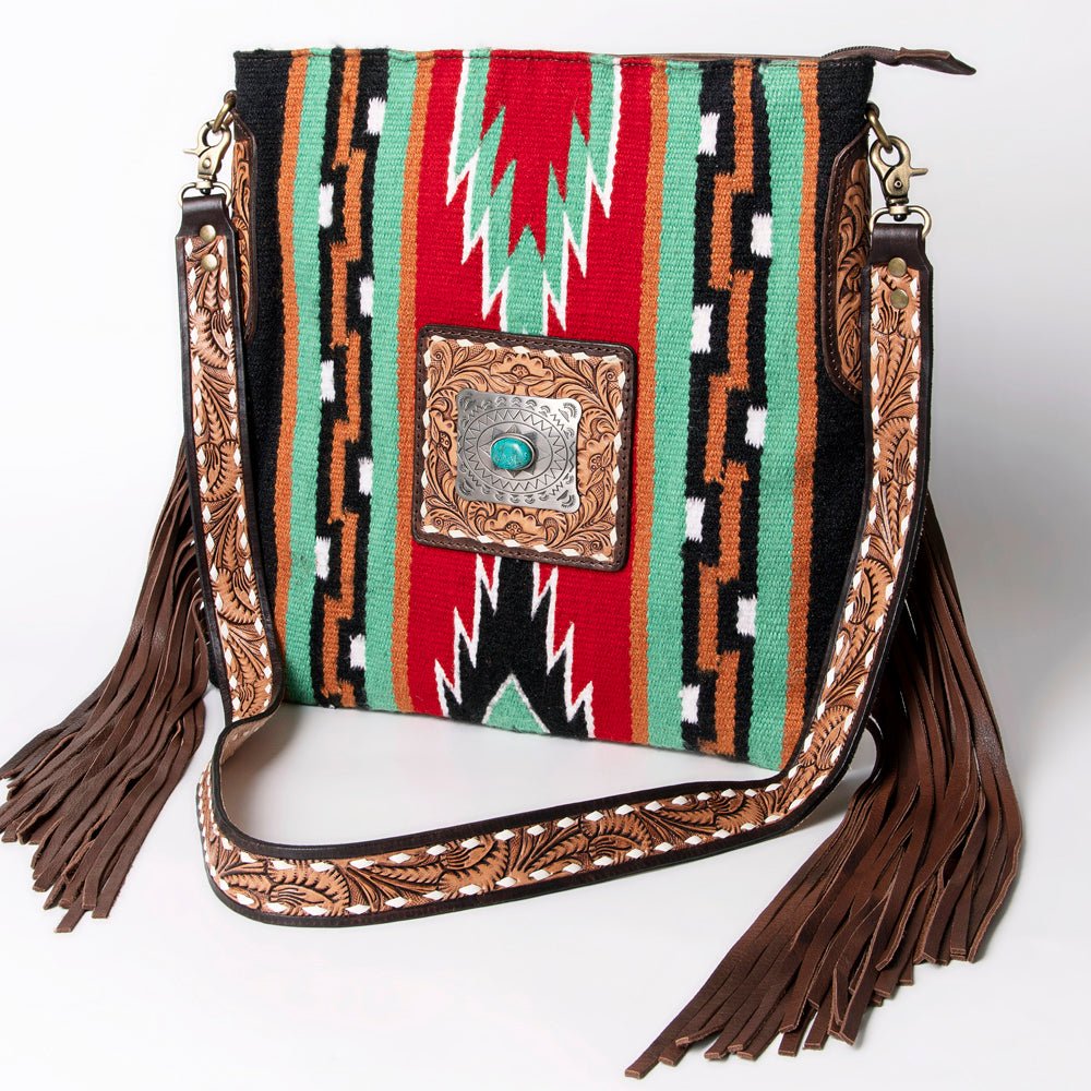 American Darling Large Crossbody Hand Tooled Saddle Blanket Genuine Leather