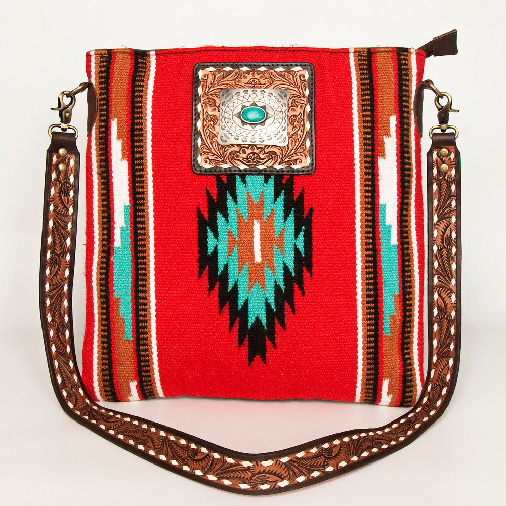American Darling Hand-Tooled Saddle Blanket Leather Large Crossbody Bag