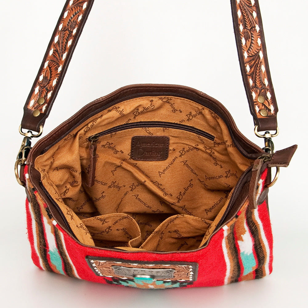 American Darling Hand-Tooled Saddle Blanket Leather Large Crossbody Bag
