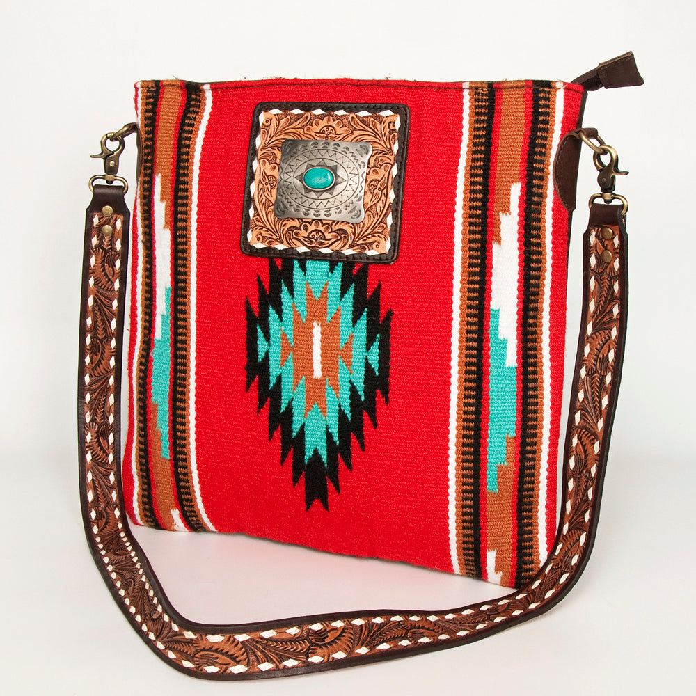 American Darling Hand-Tooled Saddle Blanket Leather Large Crossbody Bag