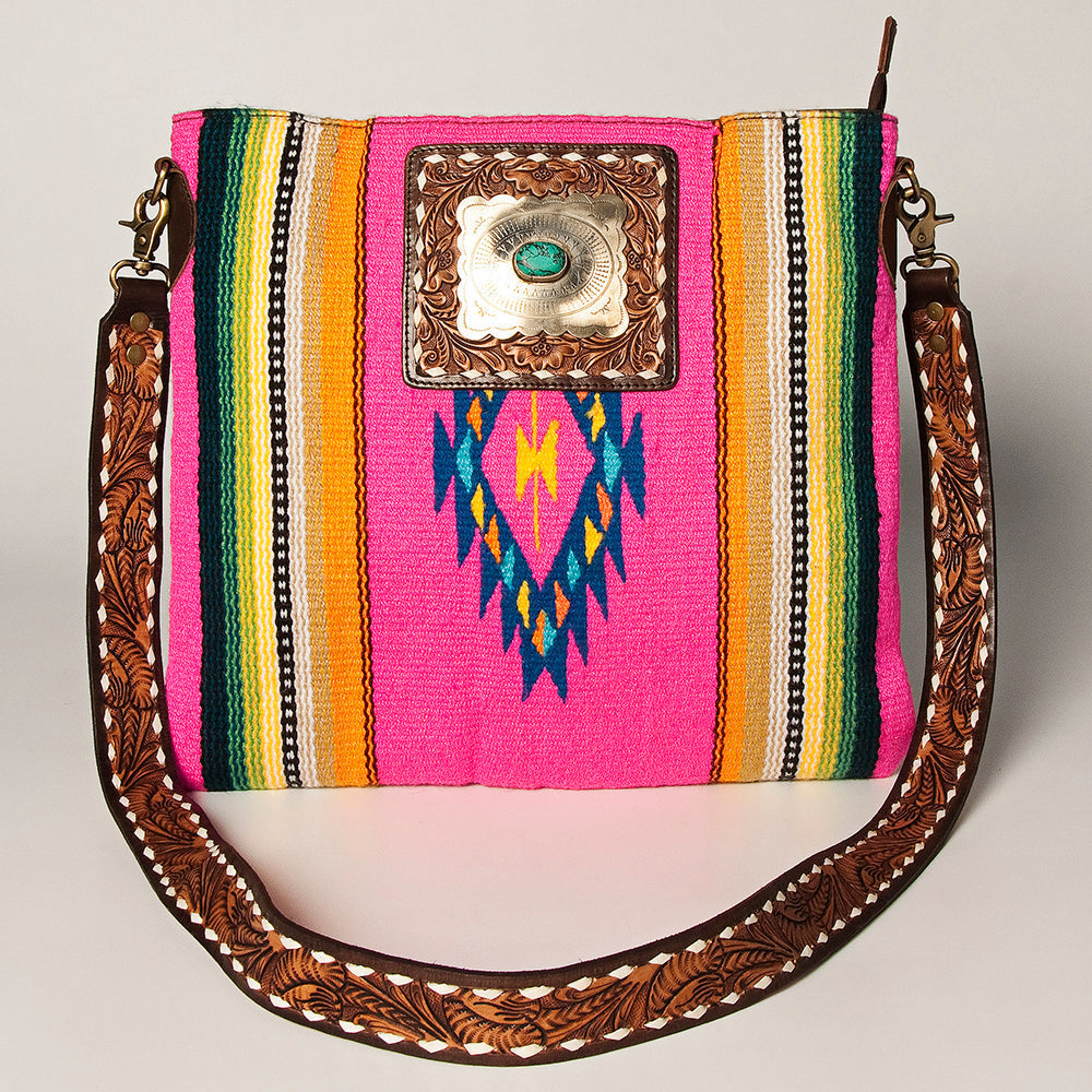 American Darling Hand-Tooled Saddle Blanket Leather Large Crossbody Bag