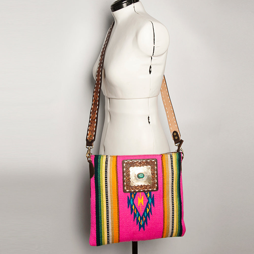 American Darling Hand-Tooled Saddle Blanket Leather Large Crossbody Bag
