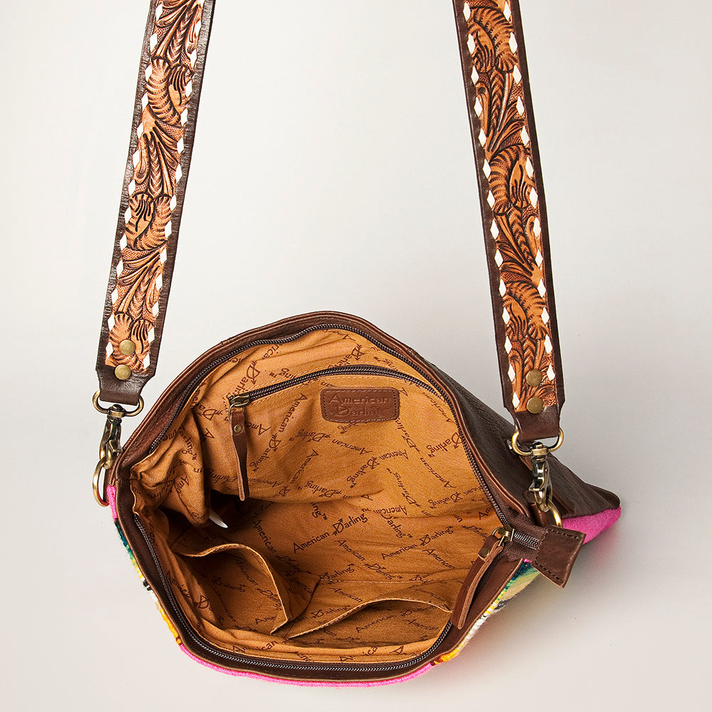 American Darling Hand-Tooled Saddle Blanket Leather Large Crossbody Bag