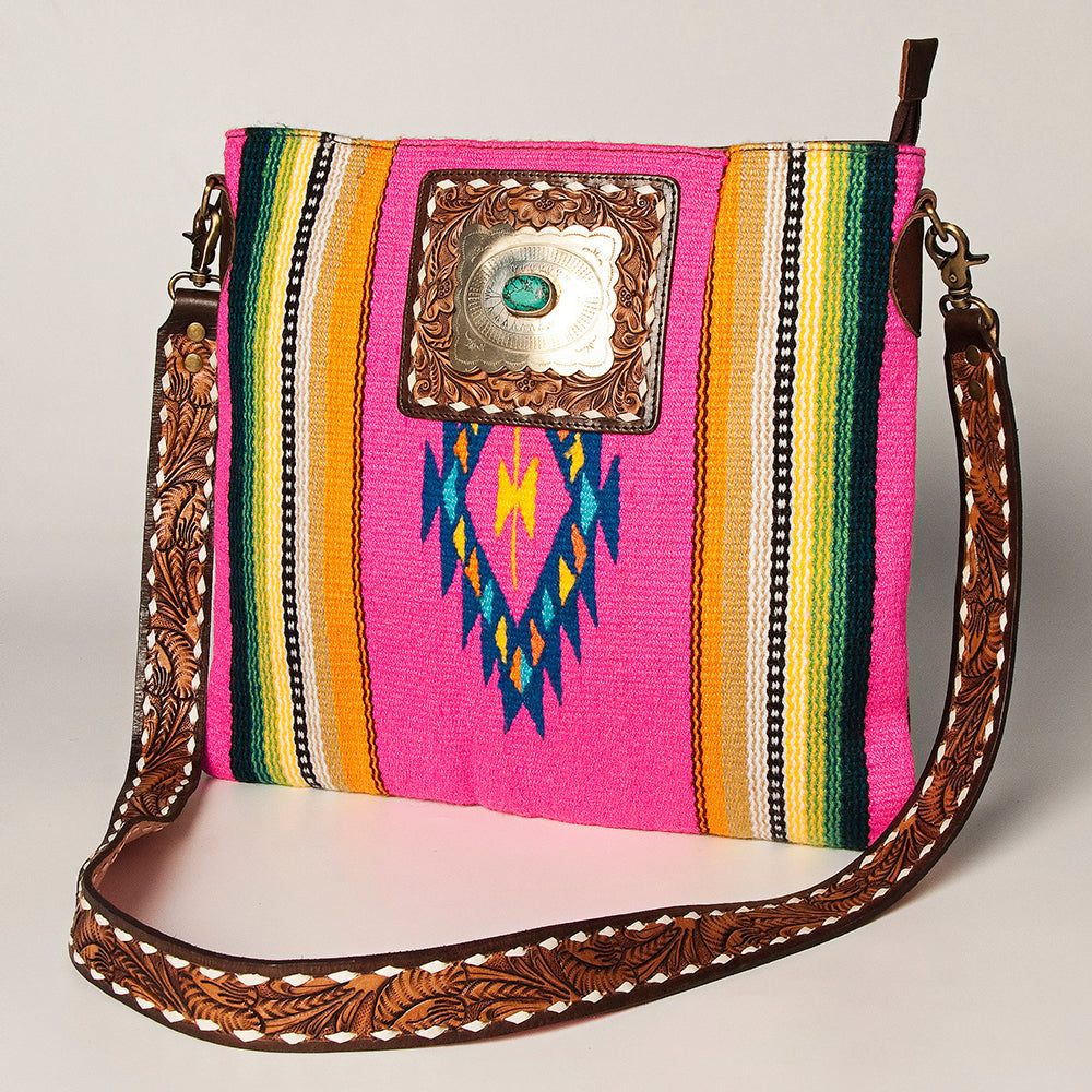 American Darling Hand-Tooled Saddle Blanket Leather Large Crossbody Bag