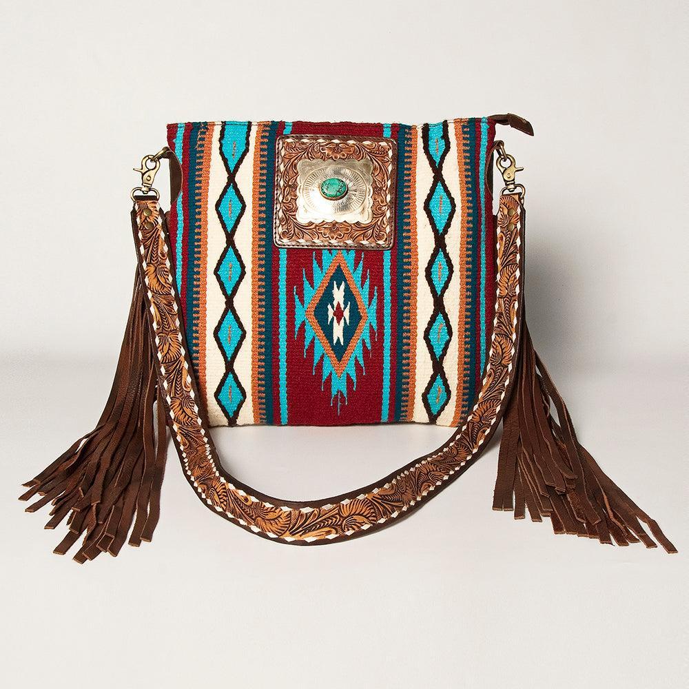 American Darling Large Crossbody Hand Tooled Saddle Blanket Genuine Leather